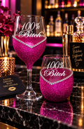 100% Bitch – Bling Glitter Glass Wine Glass (The Bitch Collection)