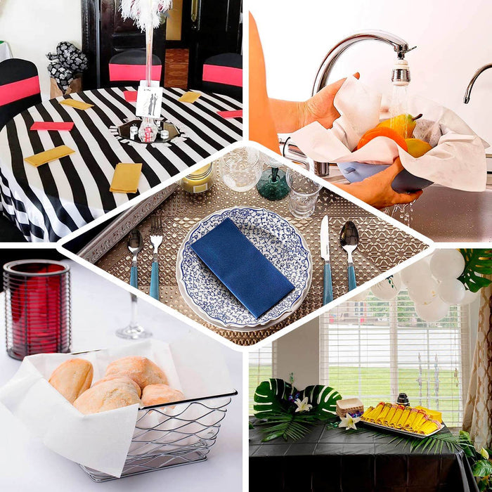 Collage of festive table settings and food arrangements for a celebration.