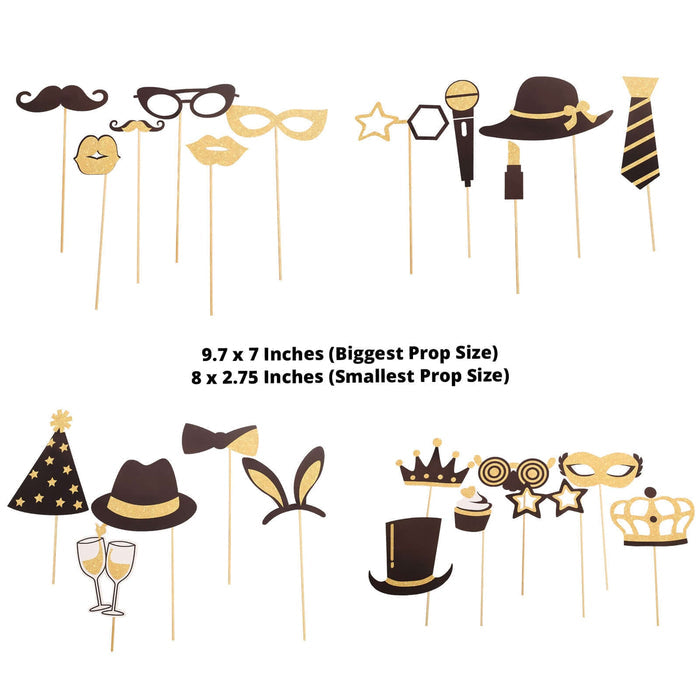 Party photo booth props set with various fun designs and sizes.