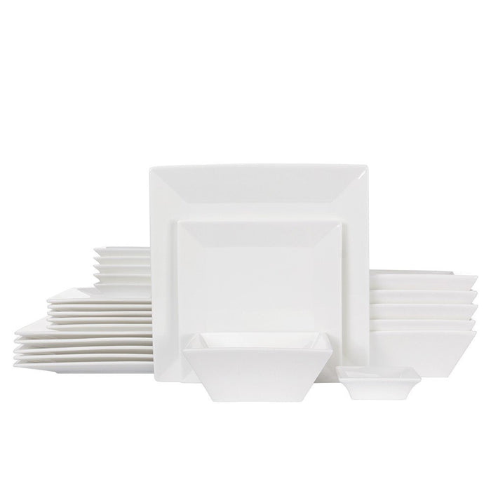 24-Piece Square Dinnerware Set for 6, White Porcelain