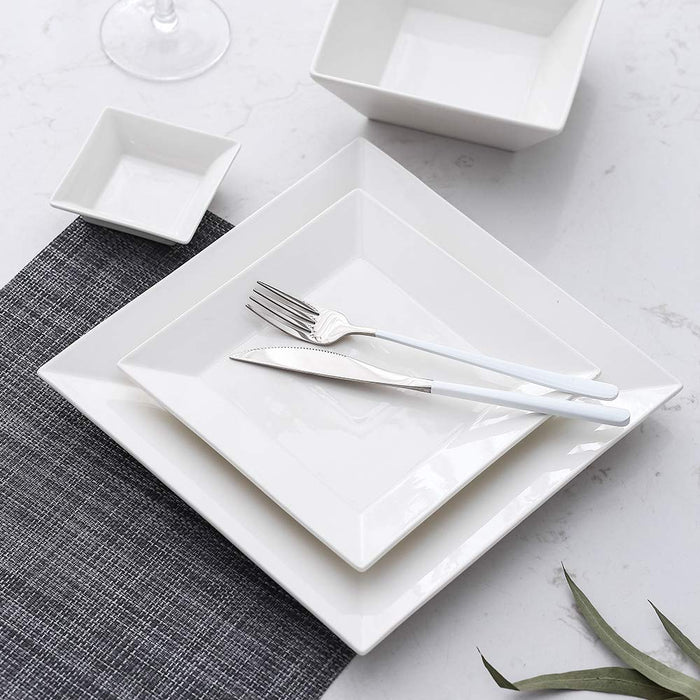 24-Piece Square Dinnerware Set for 6, White Porcelain