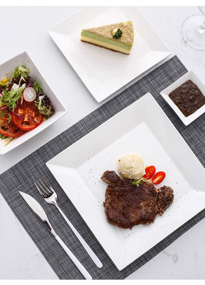 24-Piece Square Dinnerware Set for 6, White Porcelain