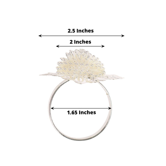 Silver floral ring with intricate design and dimensions indicated
