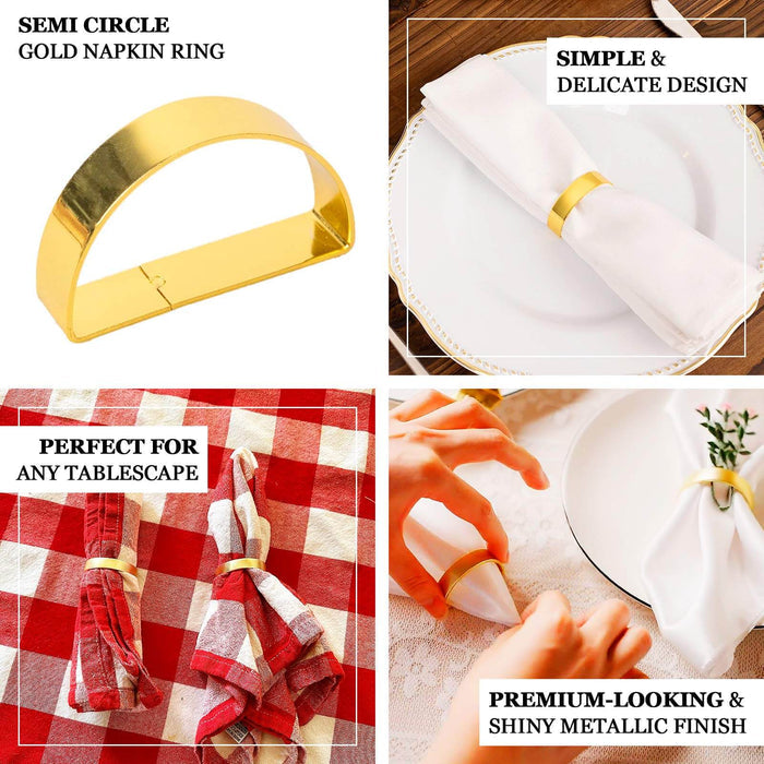 Gold semi-circle napkin ring for elegant table settings. Perfect for any tablescape.
