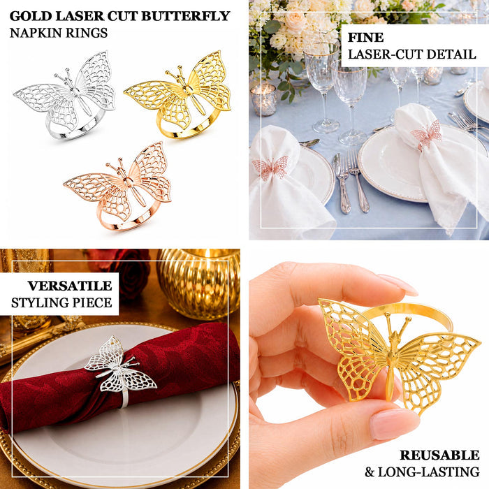 Gold butterfly napkin rings, reusable laser-cut table decor for elegant dining