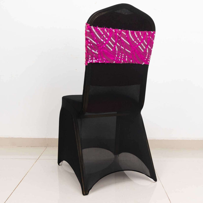 Black chair with a vibrant pink patterned backrest