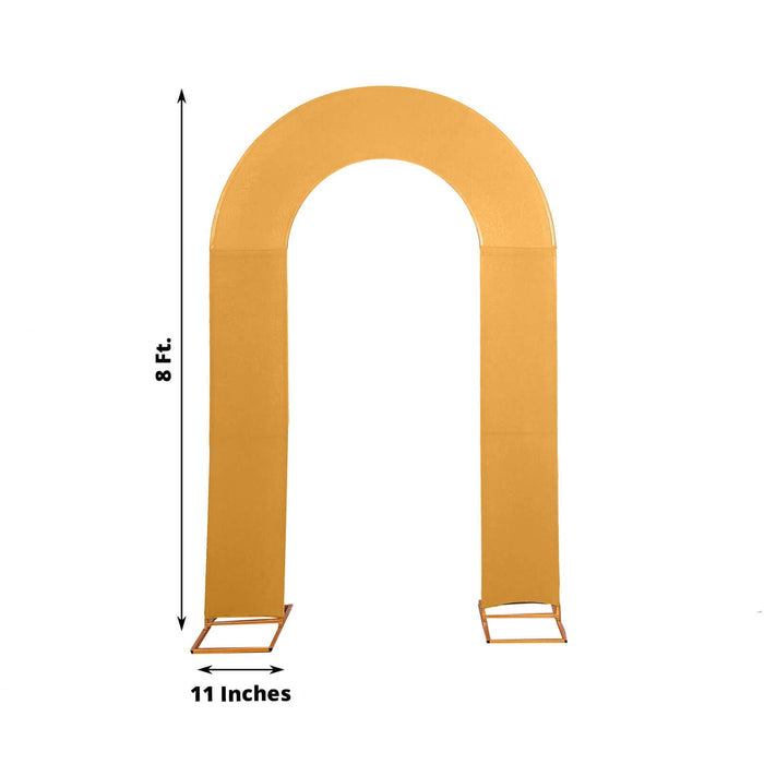 Gold arch backdrop, 8 ft tall and 11 inches wide, perfect for events and photography.