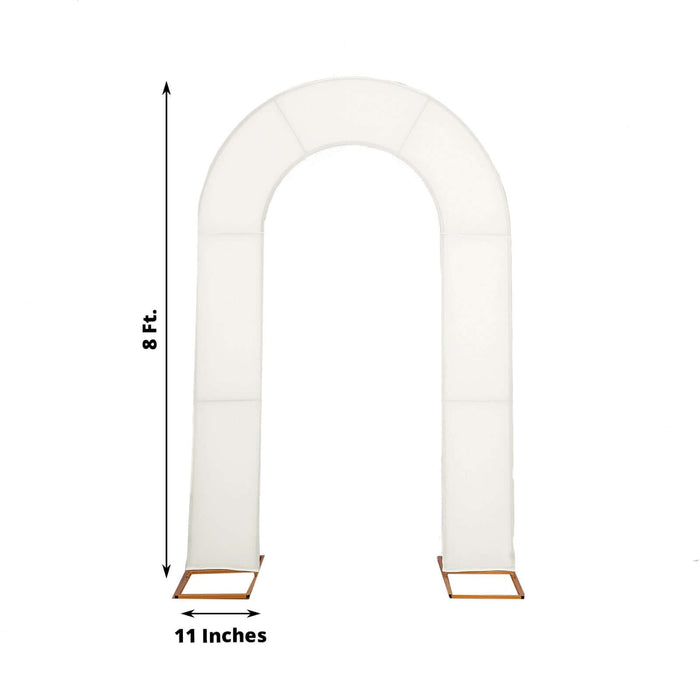 White fabric archway, 8 ft tall and 11 inches wide, perfect for events.