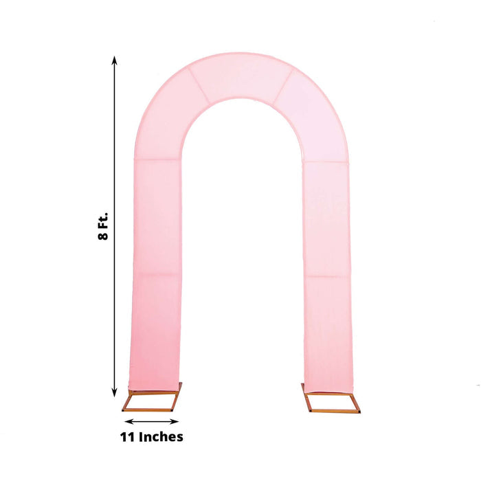 Pink arch decoration, 8 ft tall and 11 in wide, perfect for events.