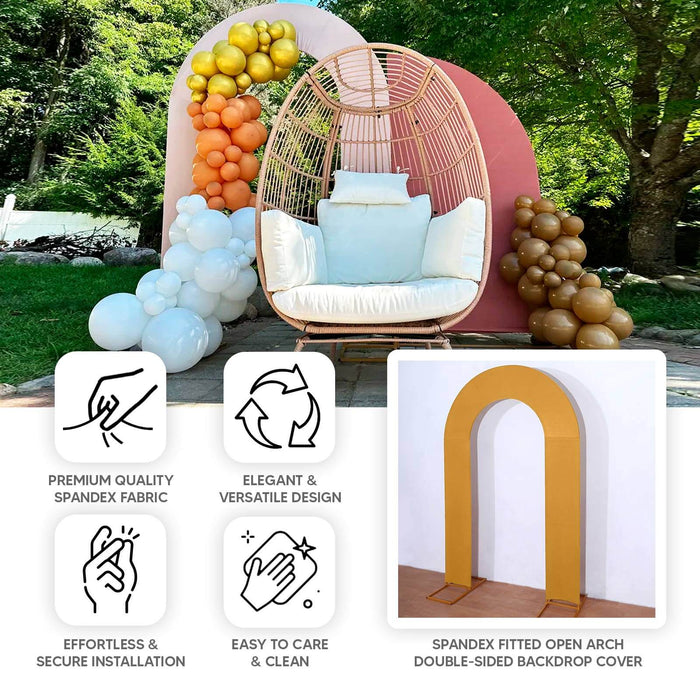 Elegant spandex open arch backdrop cover for versatile installations.
