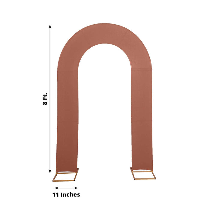Brown fabric archway for events, 8 ft tall and 11 in wide.