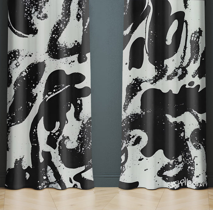 Abstract Window Curtain - Black and Gray Funky Spots - Deja Blue Studios