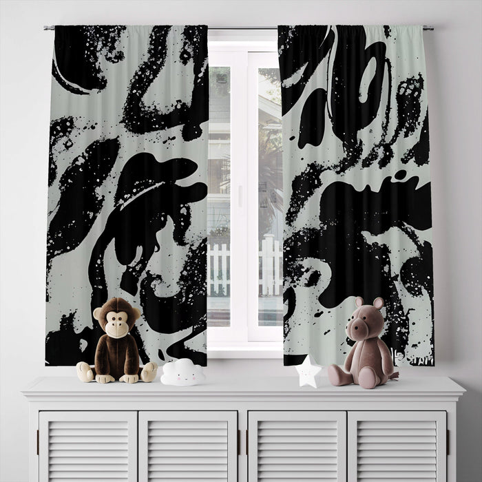 Abstract Window Curtain - Black and Gray Funky Spots - Deja Blue Studios