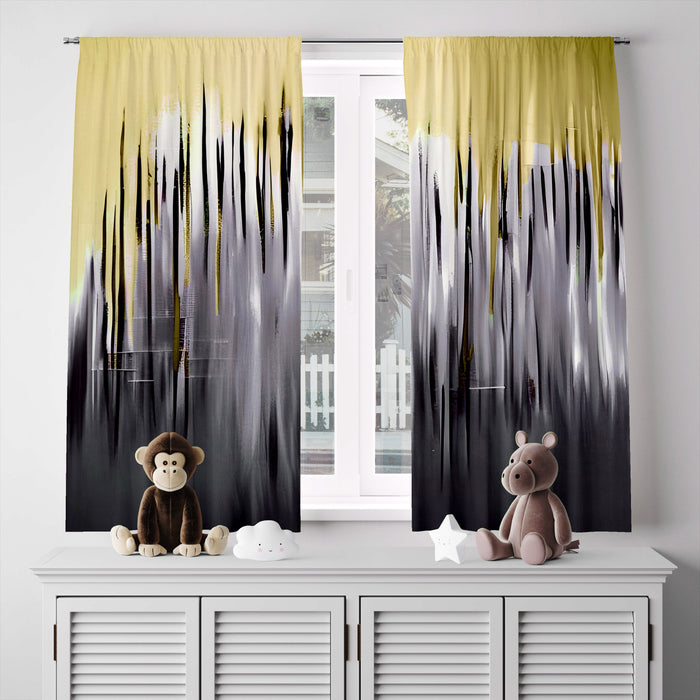 Abstract Window Curtain - Gold and Gray Spiky Ombre - Deja Blue Studios