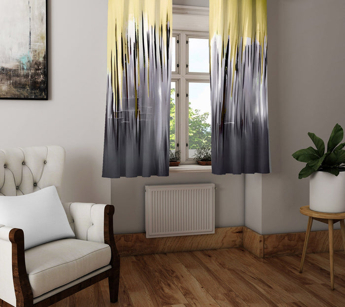 Abstract Window Curtain - Gold and Gray Spiky Ombre - Deja Blue Studios