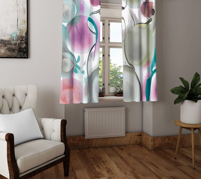 Abstract Window Curtain - Pastel Watercolor Bubbles - Deja Blue Studios