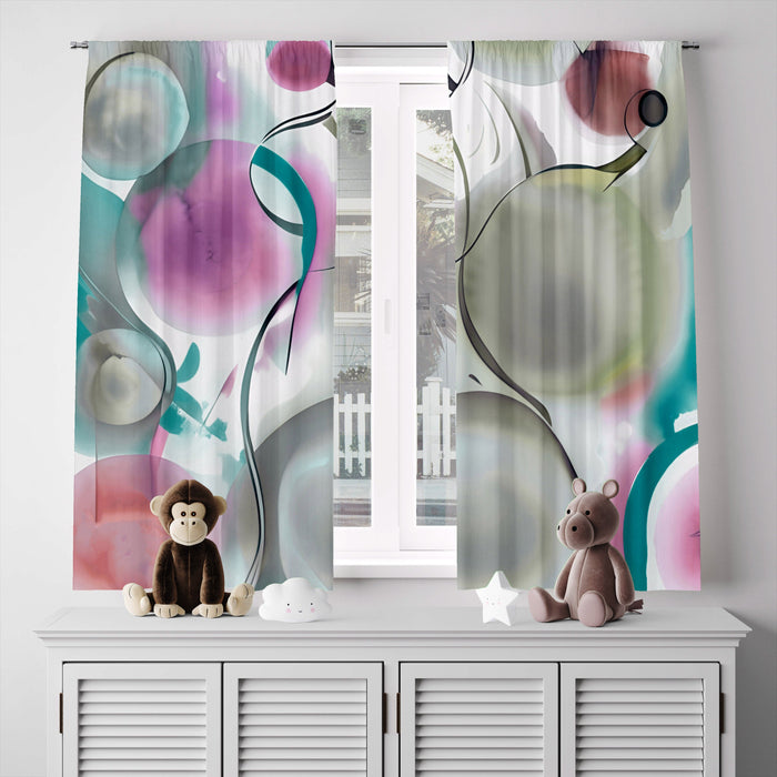 Abstract Window Curtain - Pastel Watercolor Bubbles - Deja Blue Studios