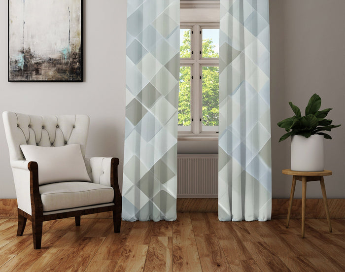 Abstract Window Curtain - Sea Glass Mermaid Scales - Deja Blue Studios