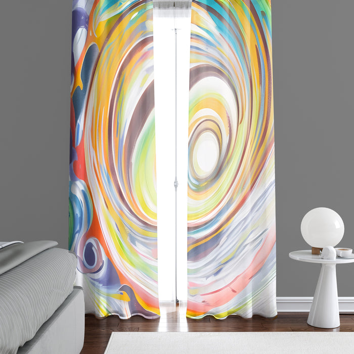 Abstract Window Curtain - Watercolor Rainbow Whirlpool Swirl - Deja Blue Studios