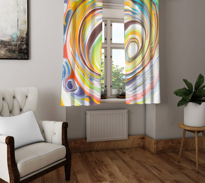 Abstract Window Curtain - Watercolor Rainbow Whirlpool Swirl - Deja Blue Studios