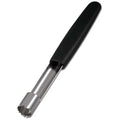 A black-handled apple corer with a silver metal tip, approximately 7 inches in length.
