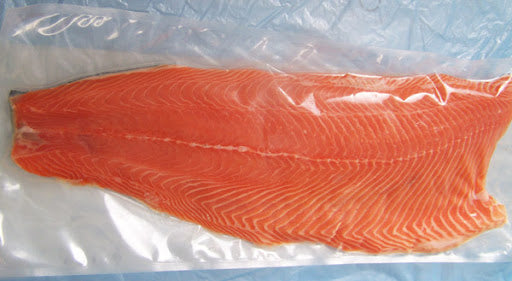 AST SALMON FILLETS SKIN ON BONELESS, IQF VAC SEALED 2 LB ($9.99 P/LB)
