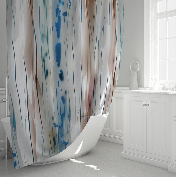 Beige and Blue Marble Texture Pattern Shower Curtain