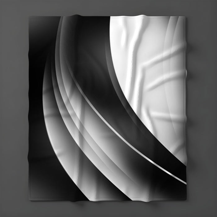 Black and White Curved Line Abstract Pattern Fleece Sherpa Blanket