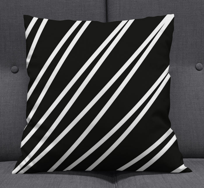 Black and White Diagonal Stripe Pattern Throw Pillow Cover