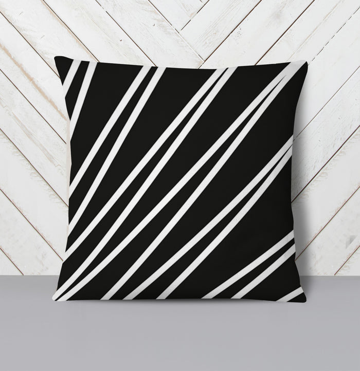 Black and White Diagonal Stripe Pattern Throw Pillow Cover