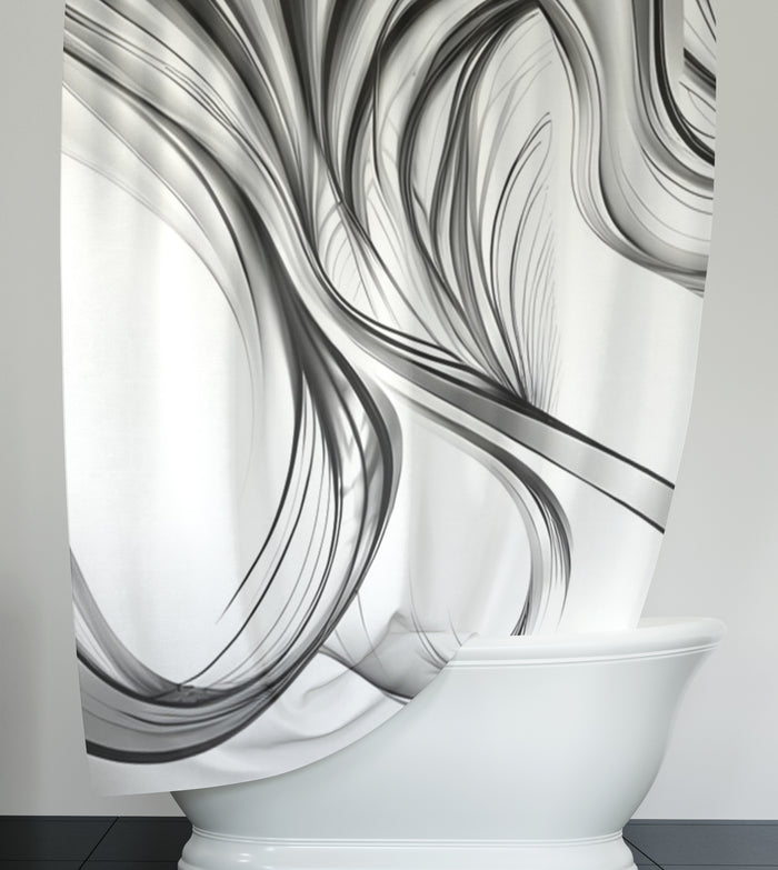 Black and White Fluid Line Pattern Shower Curtain