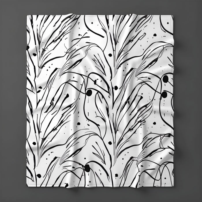 Black and White Organic Line Pattern Fleece Sherpa Blanket
