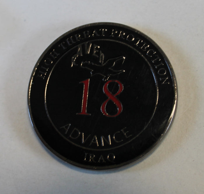 Black Water Iraq 2003-08 High Threat Protection Raven 18 Team Black Water Challenge Coin