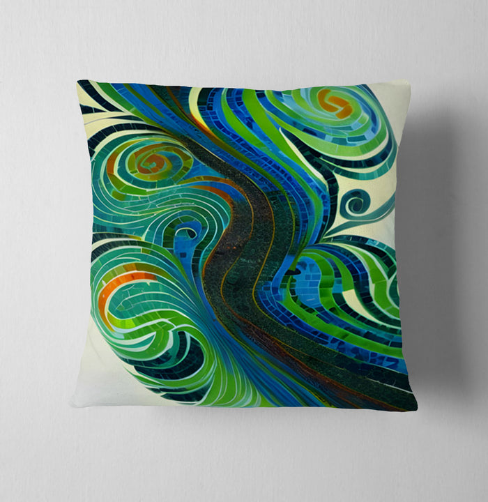 Blue and Green Swirl Abstract Pattern Throw Pillow Cover