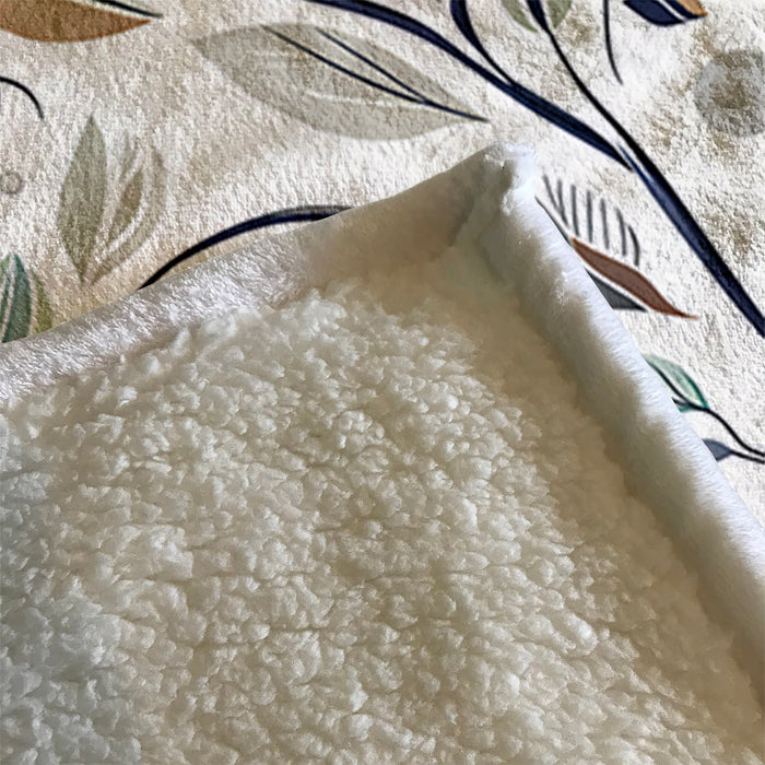 Blue Botanical Branch Pattern Fleece Sherpa Blanket