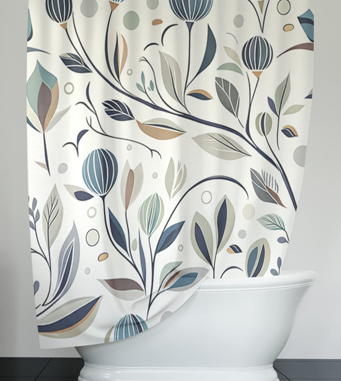 Blue Botanical Branch Pattern Shower Curtain