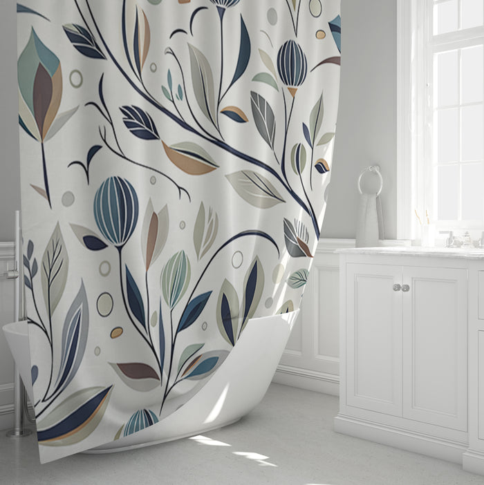 Blue Botanical Branch Pattern Shower Curtain