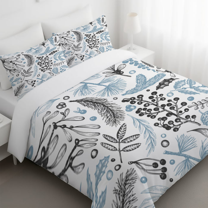 Blue Botanical Line Floral Pattern Duvet Cover