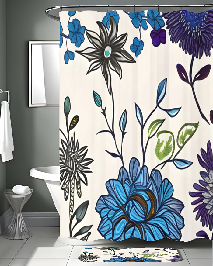 Blue Floral Botanical Pattern Shower Curtain