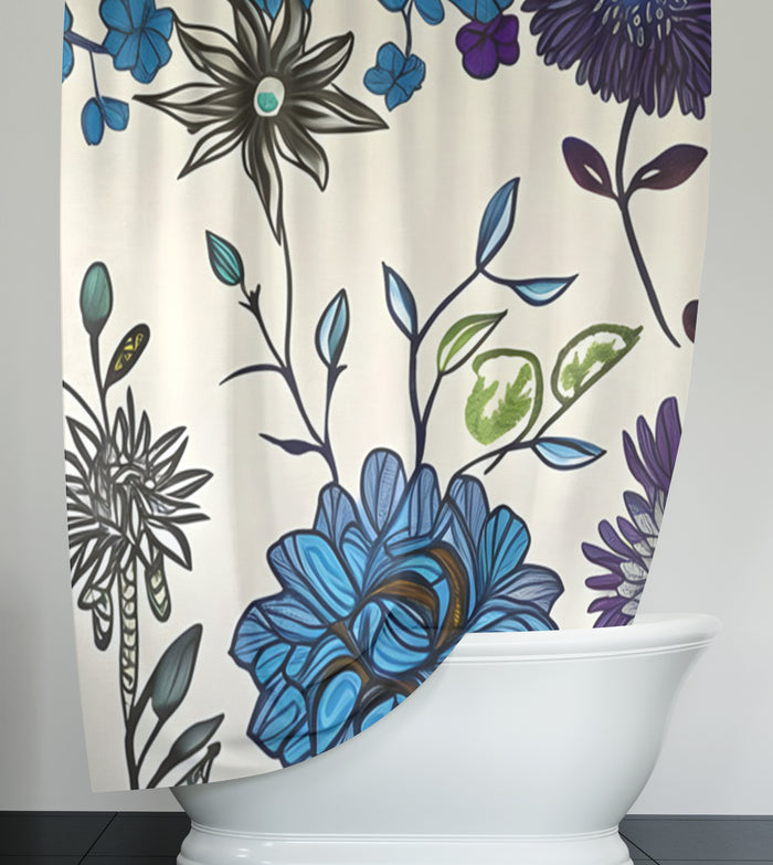 Blue Floral Botanical Pattern Shower Curtain