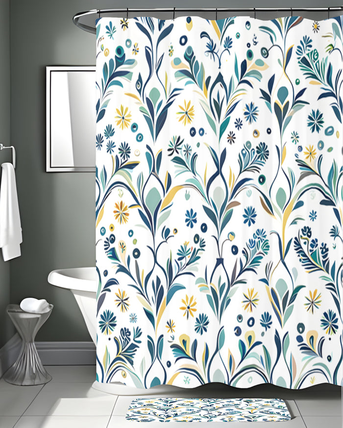 Blue Floral Vine Pattern Shower Curtain