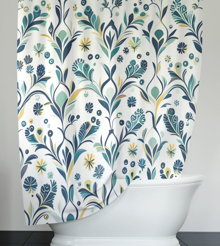 Blue Floral Vine Pattern Shower Curtain