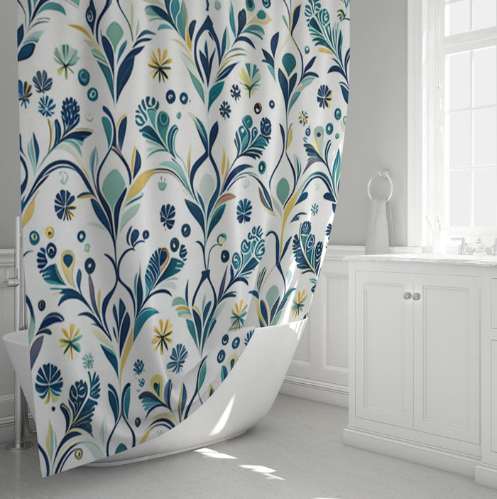 Blue Floral Vine Pattern Shower Curtain