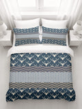Blue Nordic Folk Stripe Pattern Duvet Cover