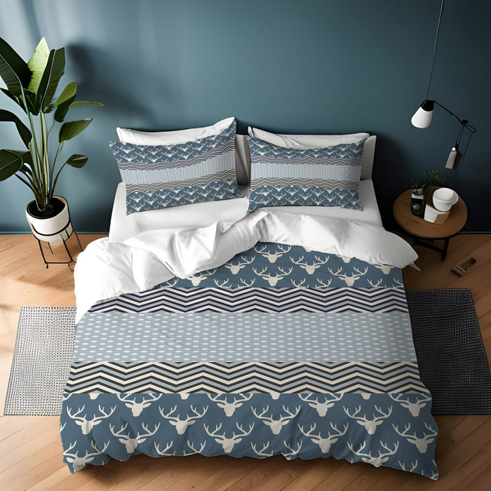 Blue Nordic Folk Stripe Pattern Duvet Cover