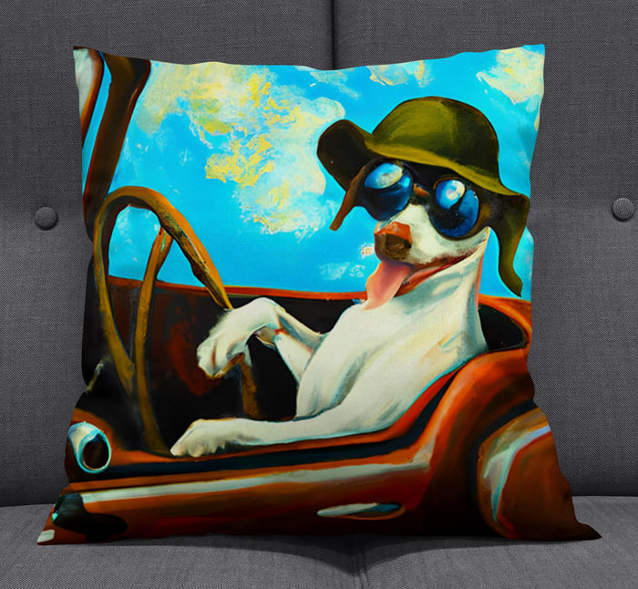 Blue Retro Dog Portrait Artwork Throw Pillow Cover