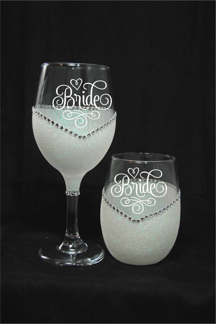 Bride (Heart Design) – Handmade Bling Wine Glass (Wedding Party Collection)