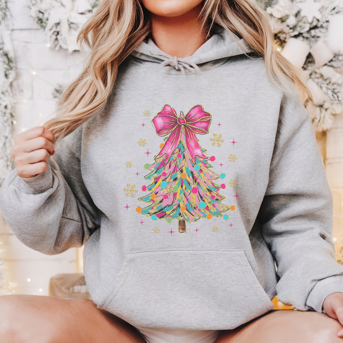 Bright Colorful Coquette Christmas Tree Women's Graphic Hoodie