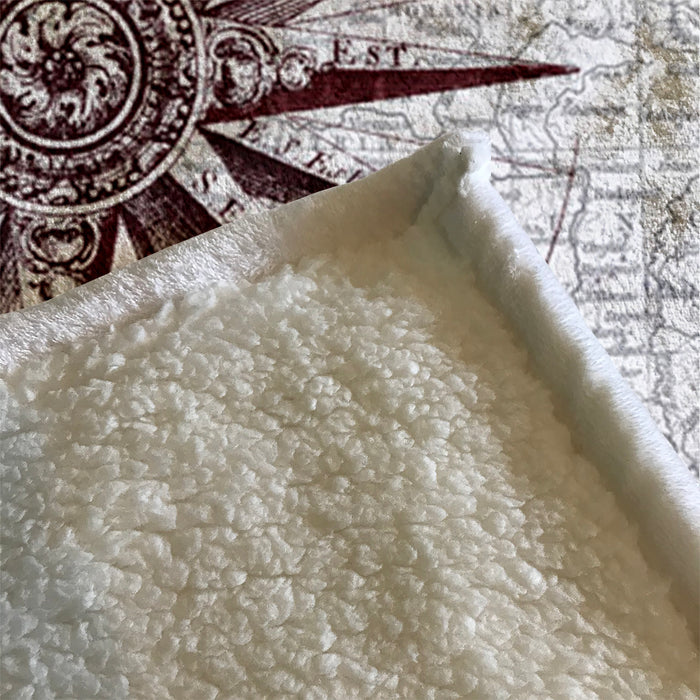 Brown Compass Star Nautical Illustration Fleece Sherpa Blanket