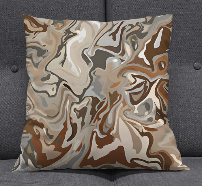 Brown Fluid Marble Swirl Pattern Throw Pillow Cover